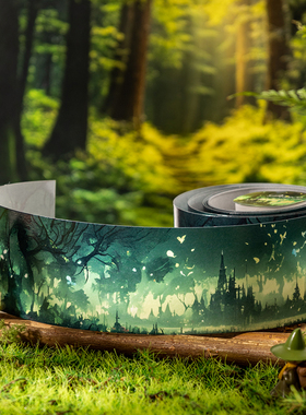 M｜与森林共舞胶带 梦幻原野精灵光影飞鸟傍晚和纸手账造景拼贴画