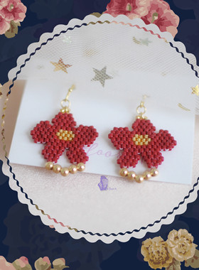 8floorA日式日系手工手作串珠北欧艺术家花朵耳钩耳夹耳环