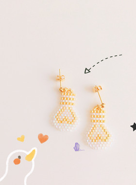 8floorA日式日系手工手作串珠可爱小灯泡耳钉耳夹耳环