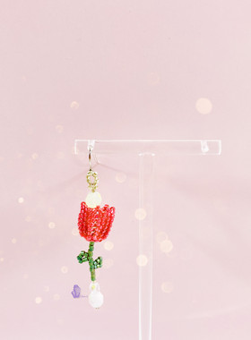 8floorA日式日系手工手作串珠郁金香立体小花水晶耳钩耳夹耳环