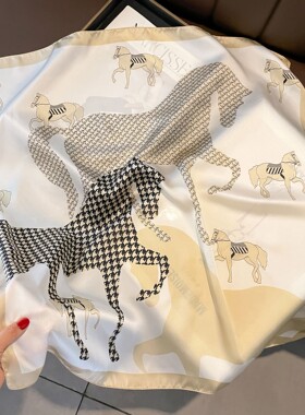 新款小方巾70CM骏马缎面方巾丝巾民族风围巾腰果丝绸女装饰小披肩