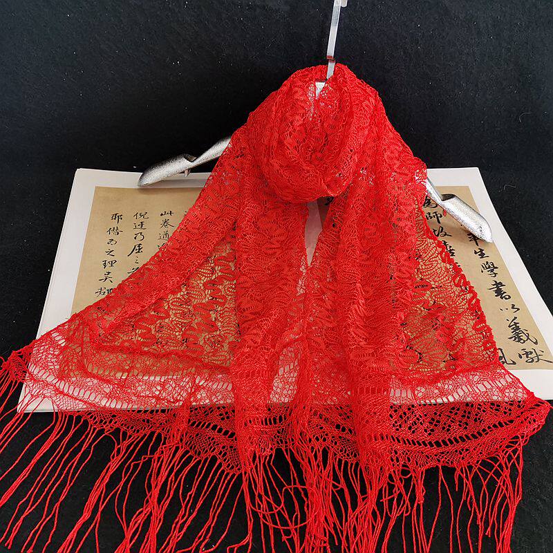 龙花围巾蕾丝花边镂空韩版百搭纱巾防晒披肩中东围脖纯色新疆头巾