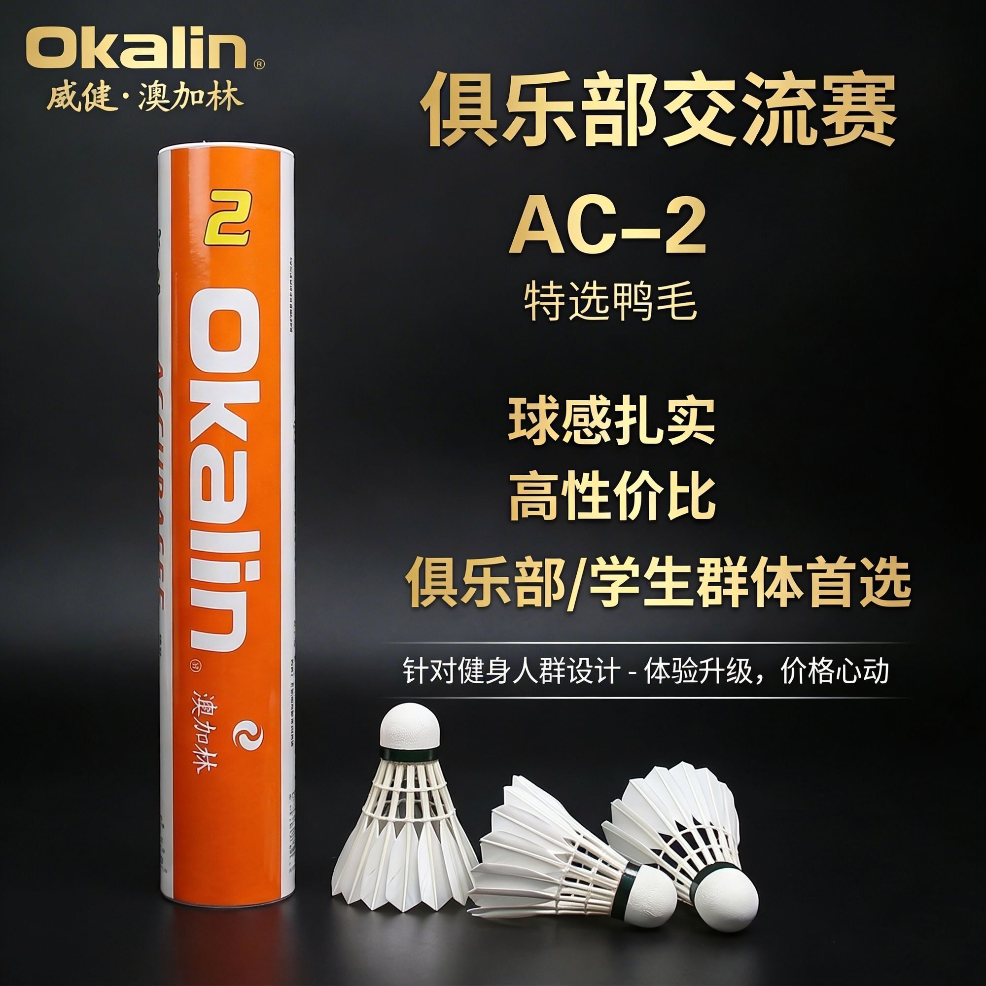 正品澳加林Okakin威健AC2羽毛球稳定耐打特选鸭毛训练比赛羽球