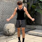 透气网眼篮球运动裤 短裤 青少年潮牌休闲潮 黑色字母满印美式 春夏季