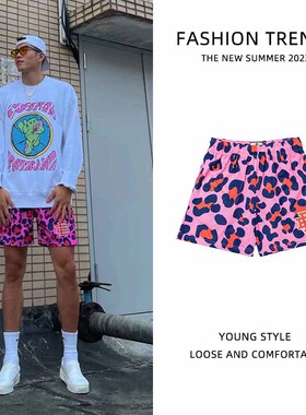 EE潮牌美式篮球裤不过膝速干运动短裤男生夏季宽松休闲豹纹四分裤