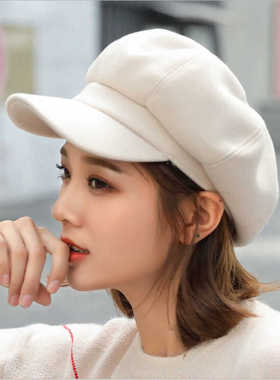 八角帽女秋季英伦贝雷帽鸭舌画家帽秋冬日系百搭加厚报童帽