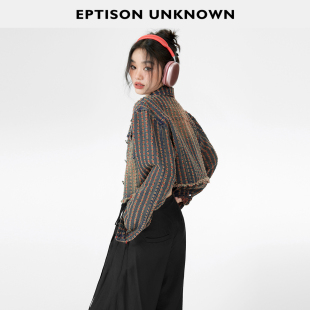 复古设计感短款 件 新款 撞色夹克 EPTISON牛仔外套女2026春季