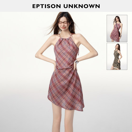 EPTISON复古格子挂脖连衣裙