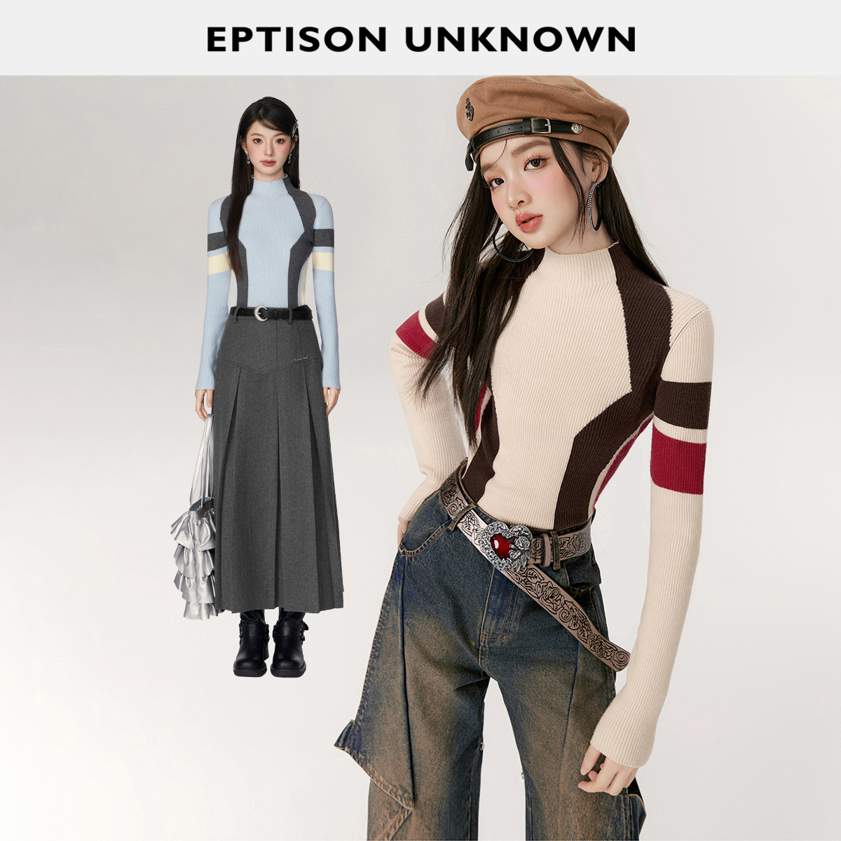 Eptison半高领撞色拼接针织衫