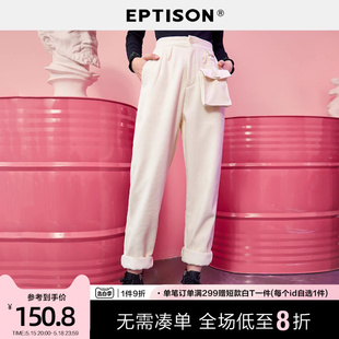 冬季 子 EPTISON休闲裤 女2021新款 加绒直筒灯芯绒裤 蒸汽波 工装