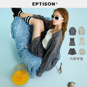 【29/件】EPTISON连衣裙女夏格纹褶皱休闲套装热辣学生吊带裙子