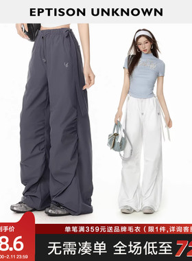 EPTISON休闲裤女2025夏季新款宽松复古灰色高级感工装蝴蝶结裤子