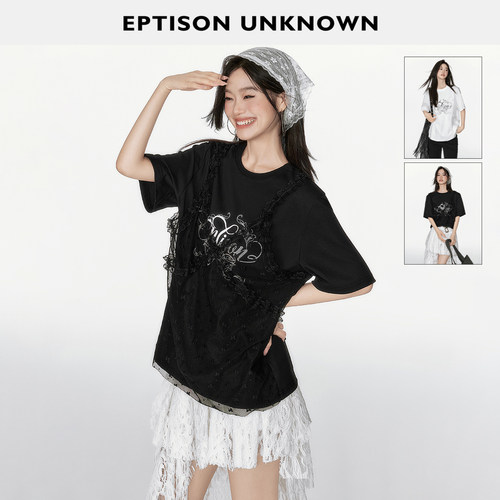 EPTISON假两件拼接蕾丝短袖