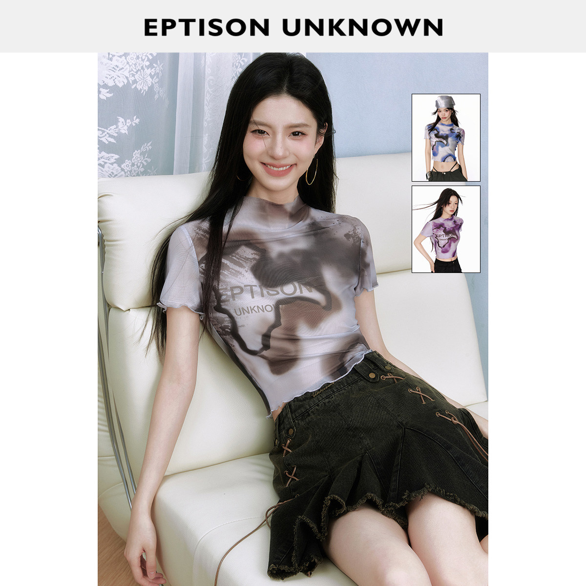 【19/件】EPTISON短袖T恤女夏季复古短款独特轻薄小个子上衣罩衫