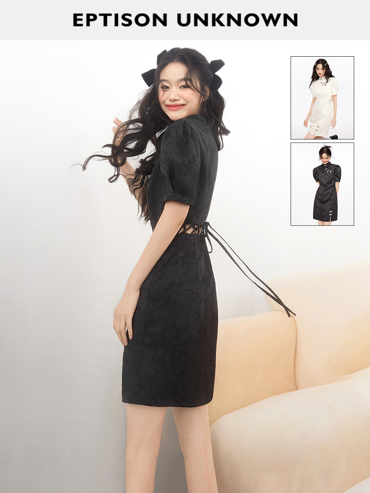 【49/件】EPTISON新中式改良旗袍女夏复古高级感气质短袖连衣裙