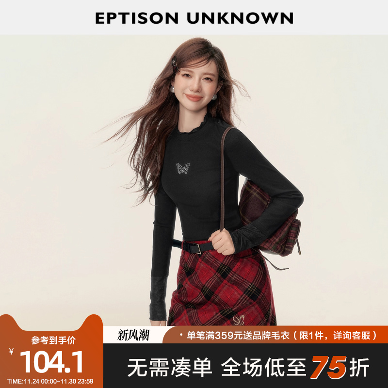 Eptison复古甜辣风半高领T恤