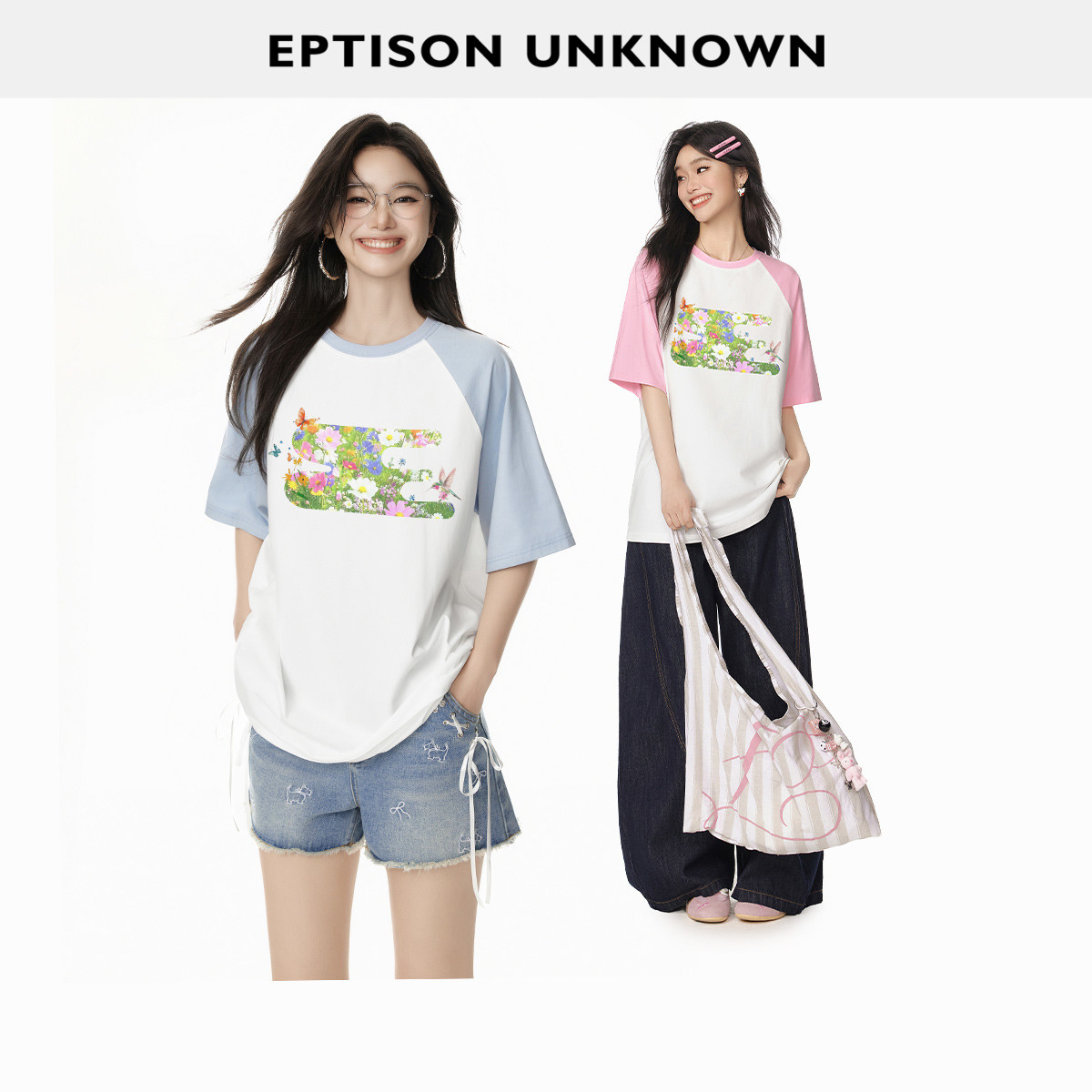 【59/件】EPTISON短袖T恤女夏宽松夏日运动风小清新休闲印花上衣