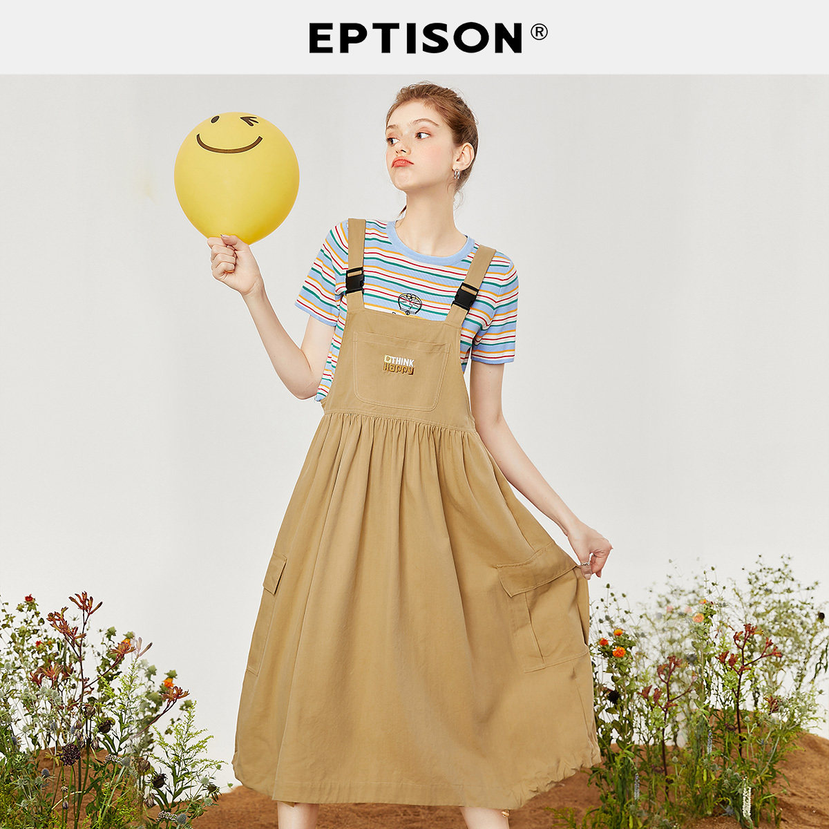 【49/件】EPTISON连衣裙女夏季潮酷简约抽绳裙子工装大口袋背带裙