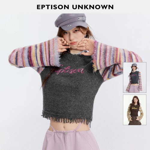 EPTISON短款甜辣风条纹针织衫