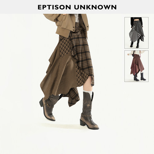Eptison复古风格纹拼接半身裙