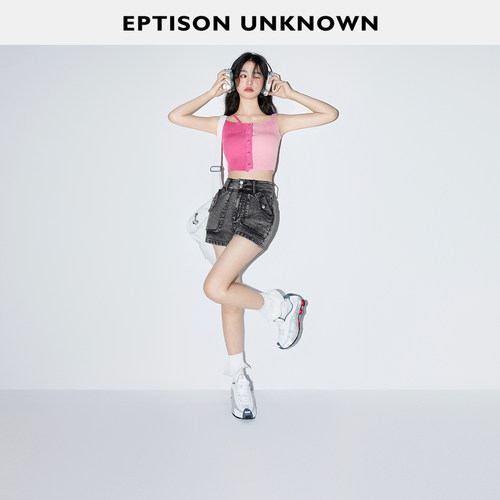 Eptison复古潮流短款牛仔裤
