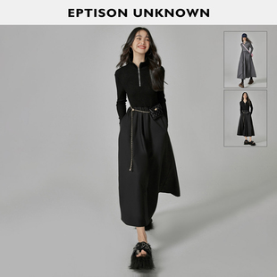 EPTISON连衣裙女2025冬新款 件 高级感气质黑色针织长裙子 129