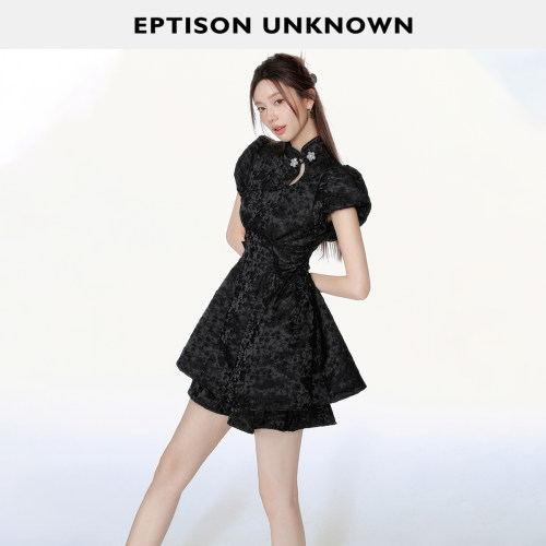 Eptison新中式提花收腰连衣裙