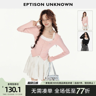 修身 EPTISON毛针织衫 假两件短款 女2025秋季 甜美少女风小上衣 新款