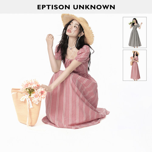 Eptison度假风收腰格纹连衣裙