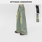 直筒复古做旧设计高街工装 裤 EPTISON牛仔裤 女2025秋新款 件