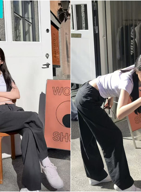 虞书欣同款韩系白色polo领短袖t恤黑色抽绳休闲西装长裤女夏新款
