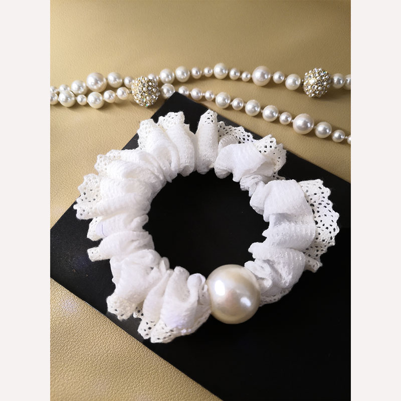 甜美减龄 韩国大颗粒珍珠 绑发米白扎马尾发圈丸子发绳发量少发饰