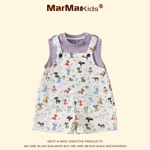 丹麦MARMAR KIDS夏季婴幼儿休闲印花纯棉宝宝背带裤两件套套装