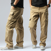 户外多口袋工装 直筒纯棉宽松登山运动休闲裤 裤 大码 男长裤 秋冬厚款