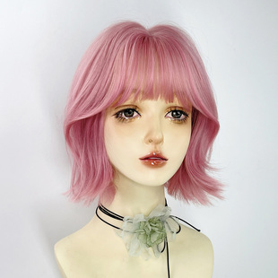 水舞粉色假发短发全头套女自然日韩式微卷浅色lolita彩色夏天薄款