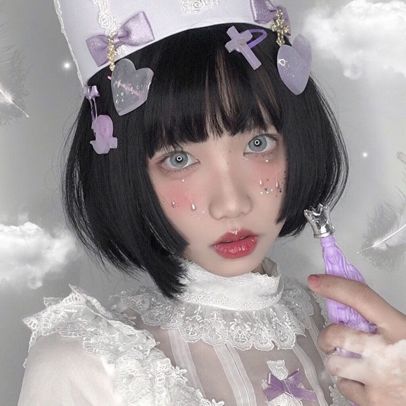 公主切假发女短发bobo波波头lolita网红黑色姬发式少女伪娘全头套
