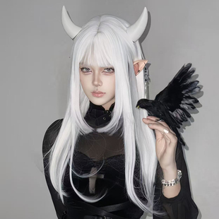 纯白色公主切假发女长直发lolita万用头套哥特cosplay白毛二次元