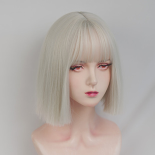 白金色假发女一刀切短发万用cos波波头米白色浅色直发bobo全头套