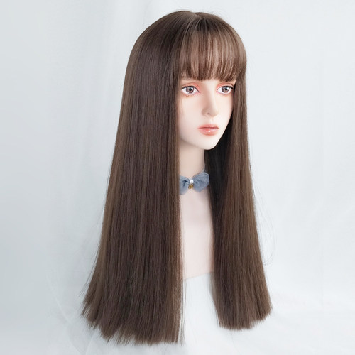 水舞哑光自然齐刘海长直发假发套