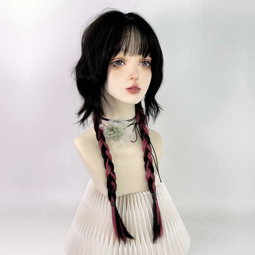 黑红渐变水母头假发挑染辫子全头