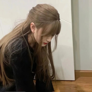 一刀切假发全头套女亚麻色jk长直发全头套lolita女团日常齐刘海毛