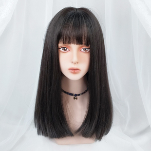 黑长直中长发一刀切假发女长直发全头套整顶jk女团lolita漫画刘海