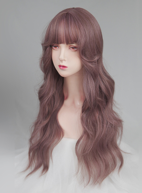 粉紫色假发女长卷发大波浪全头套lolita网红彩色层次感整顶发型
