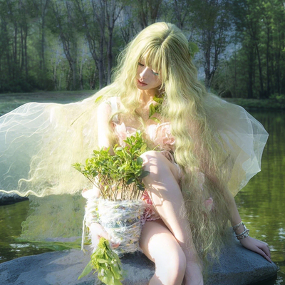 绿色假发超长1米长卷发羊毛卷毛