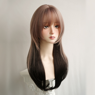 涩谷辣妹假发亚文化紫灰色渐变原宿软妹lolita狼尾女水母头长直发