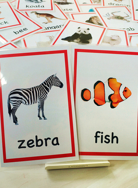 英语卡片闪卡animal动物卡72张儿童实物图单词卡早教启蒙教师教具