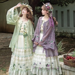 素华一派原创设计汉洋折衷葡萄园夏日系列明制圆领衫段段蛋糕裙