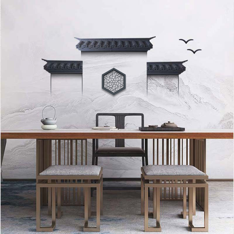 餐廳客廳沙發背景新中式徽派裝飾