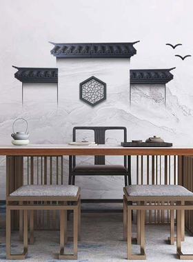 特价免打孔墙面壁饰徽派客厅背景墙仿古瓦装饰挂件树脂马头墙摆件