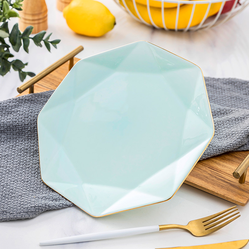 餐具尚韵骨瓷平盘金边八角形